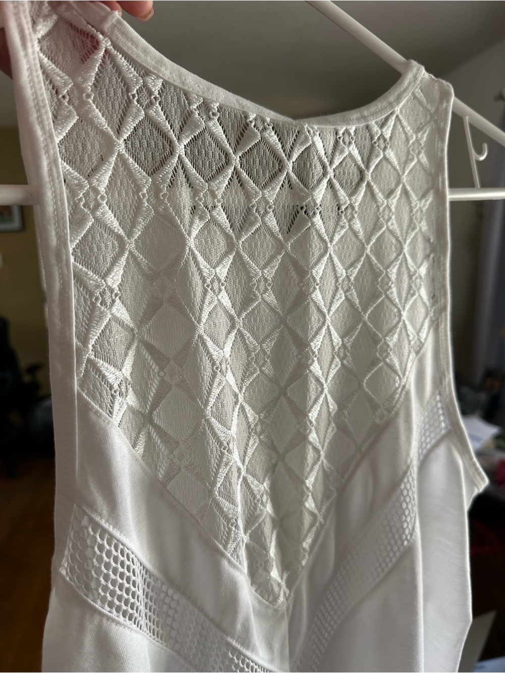 White Lace-Panel Sleeveless Tank Top